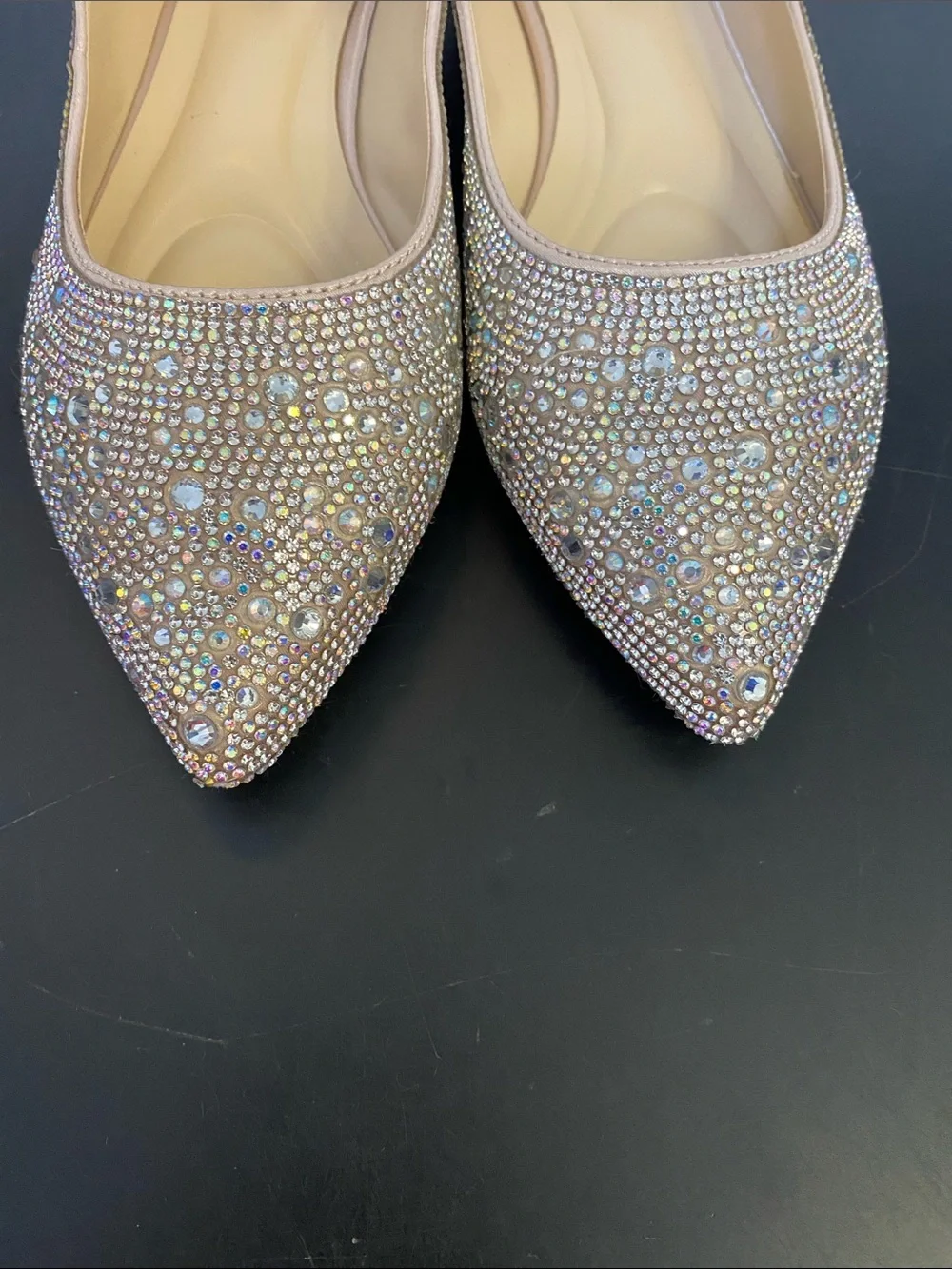 Silver Splendor Rhinestone Pointed Flats in Blush
